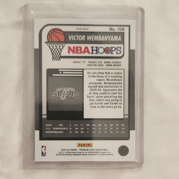 Victor Wembanyama 23-24 Hoops Premium Stock Prizm Rookie Card - Picture 2 of 8